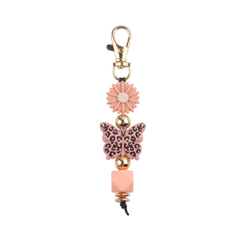 Wholesale Cartoon Colorful Butterfly Silicone Beaded Lanyard Keychain